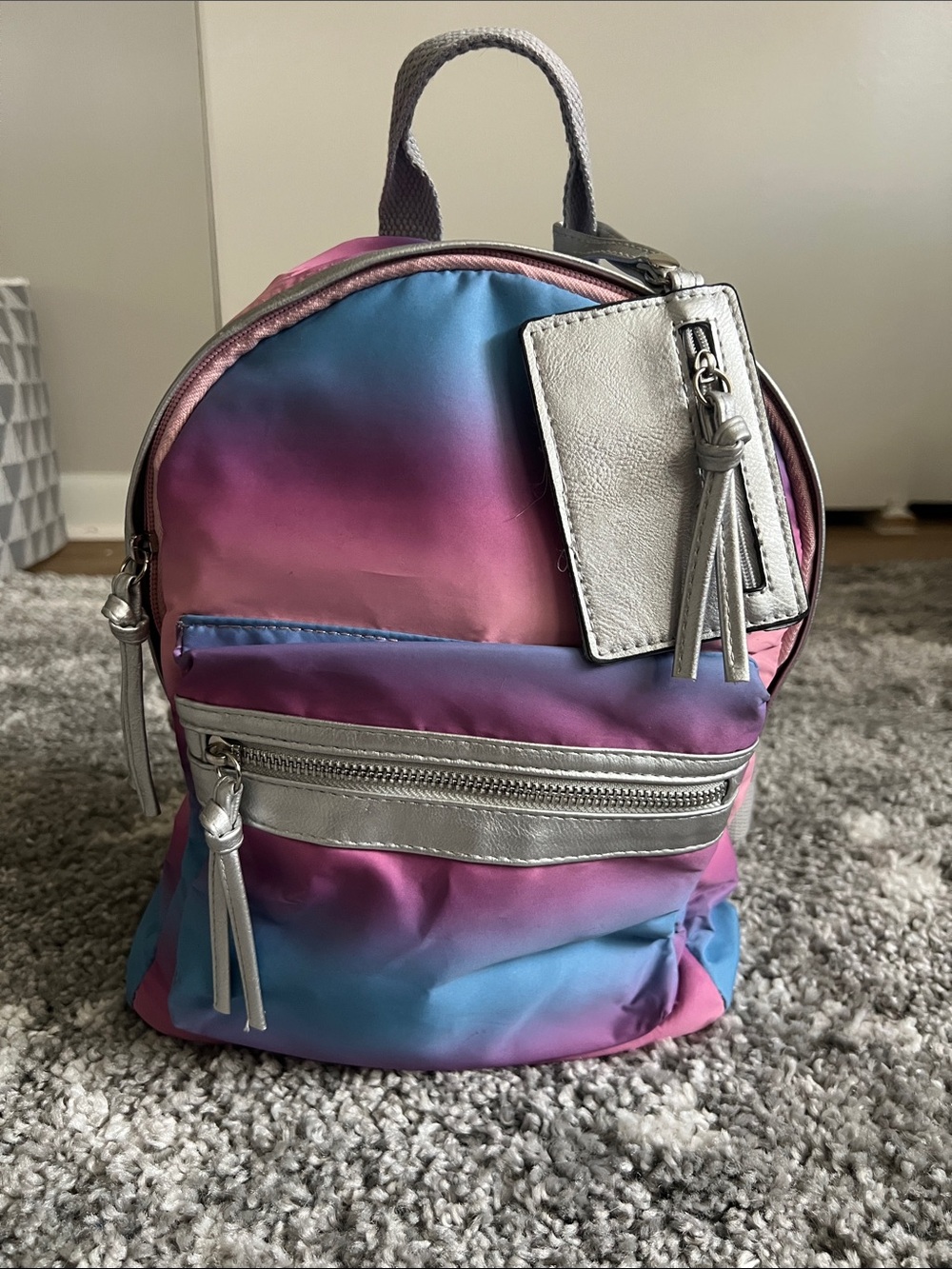 Mini Gradient Pink Blue Backpack with Silver Accents